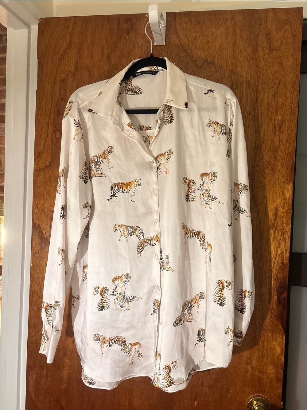 Zara blush Tiger Print Button-Up Shirt
